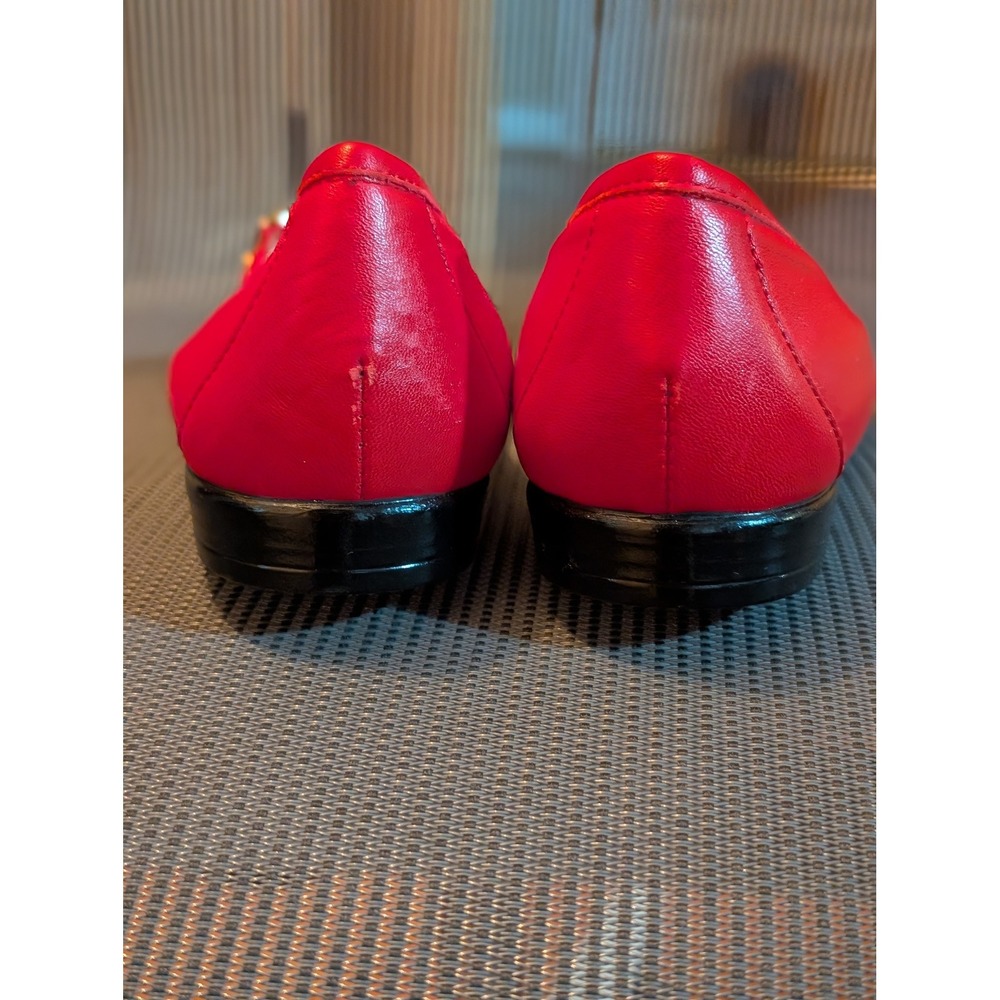 Amalfi by Rangoni Red Leather Gold Chain Loafers Made in Italy Women's Size 7 - Picture 5 of 8